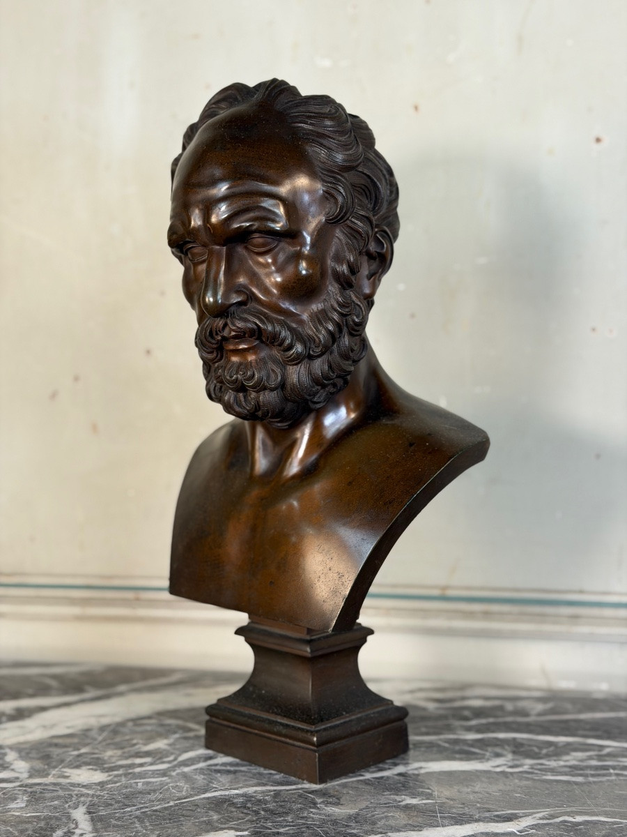 Bronze Bust Depicting A Philosopher After The Antique, 19th Century, Cast By Luppens -photo-7