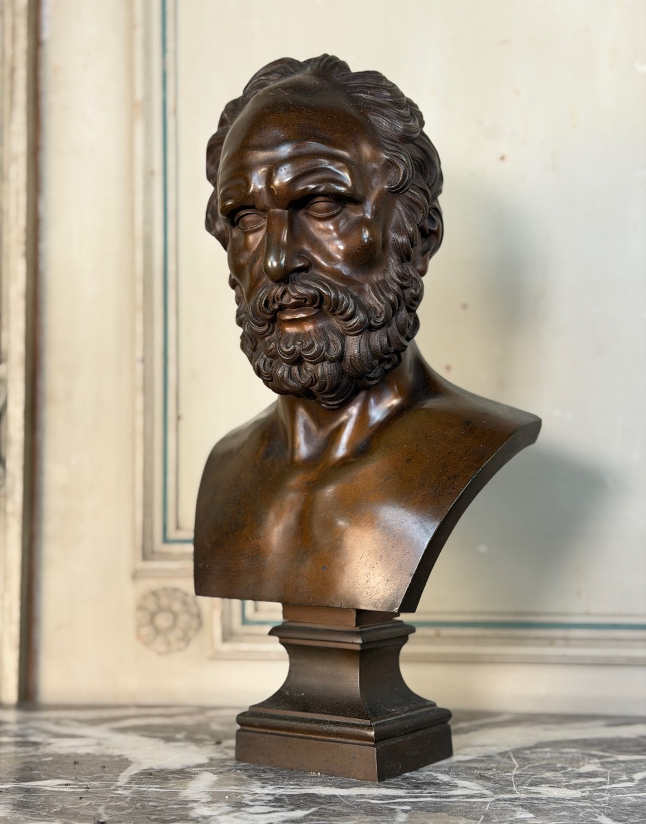 Bronze Bust Depicting A Philosopher After The Antique, 19th Century, Cast By Luppens 