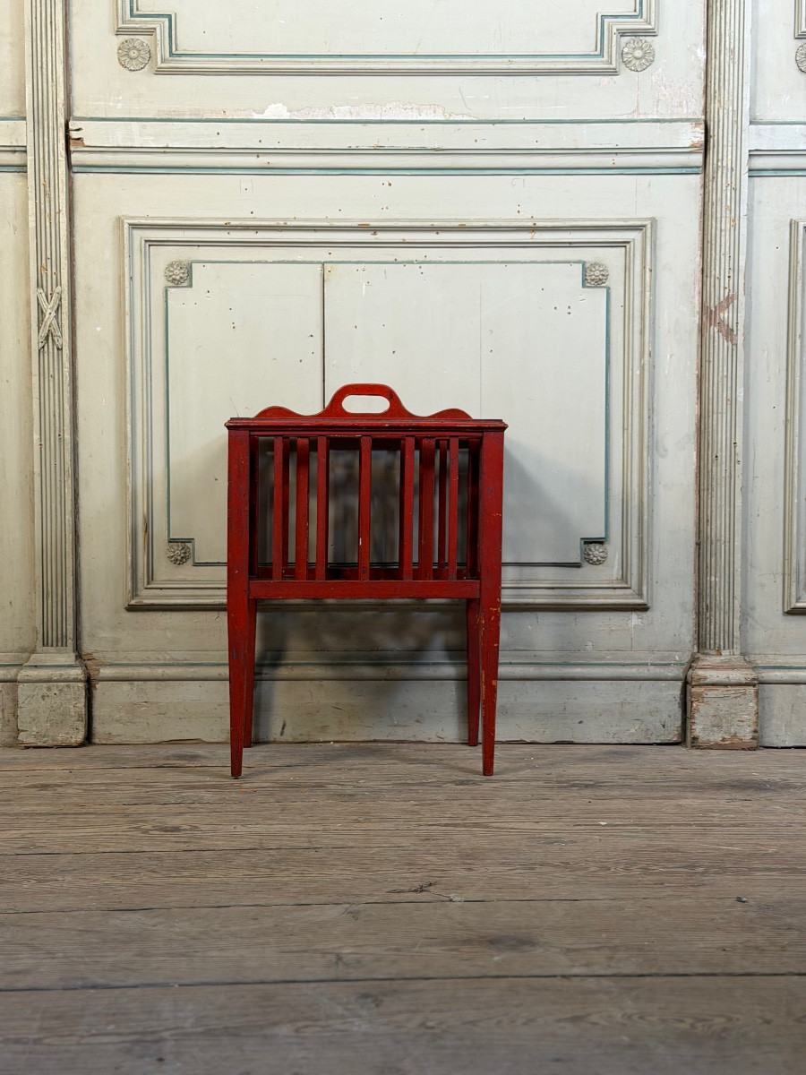 Wooden Newspaper Rack, Red Patina, England Circa 1900 -photo-2