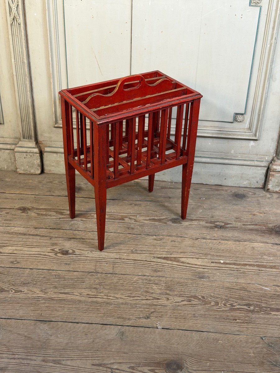 Wooden Newspaper Rack, Red Patina, England Circa 1900 -photo-4