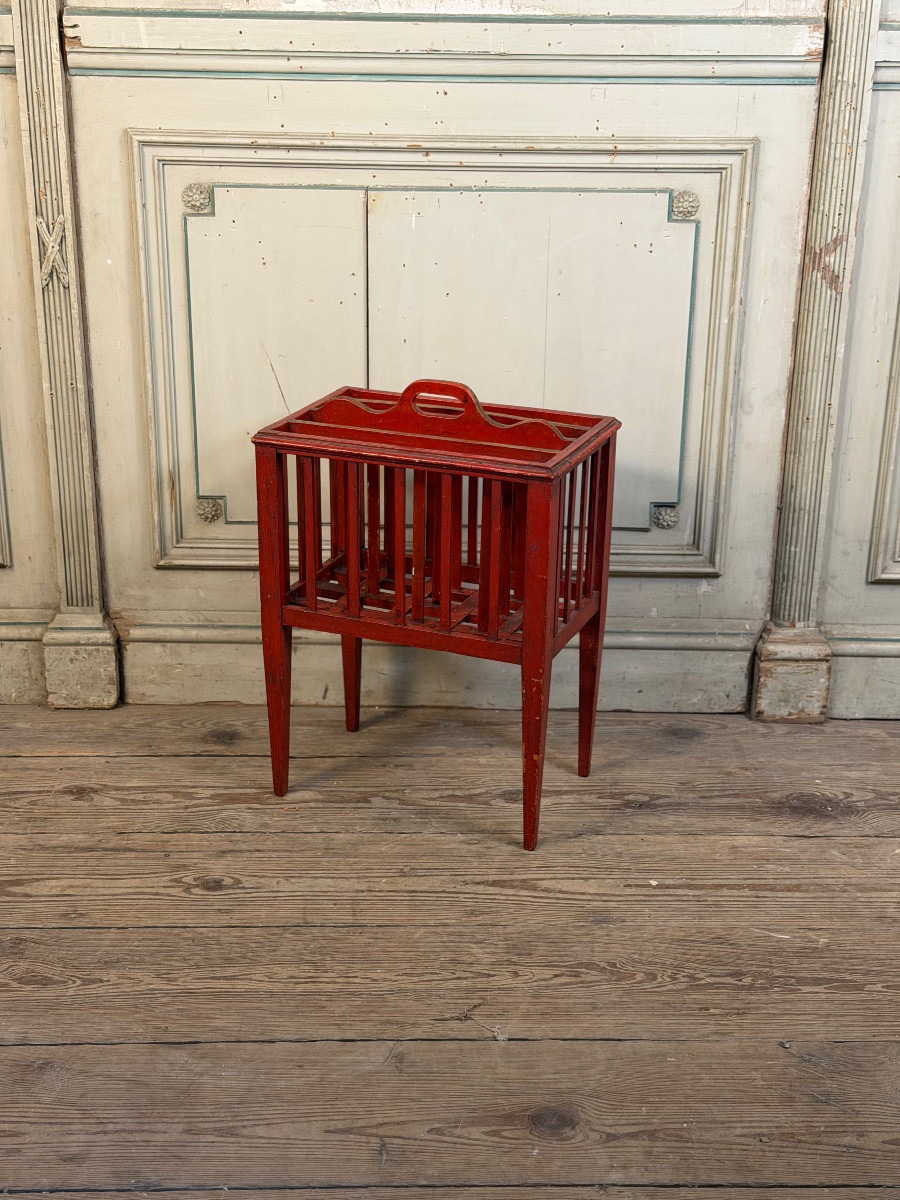 Wooden Newspaper Rack, Red Patina, England Circa 1900 -photo-3