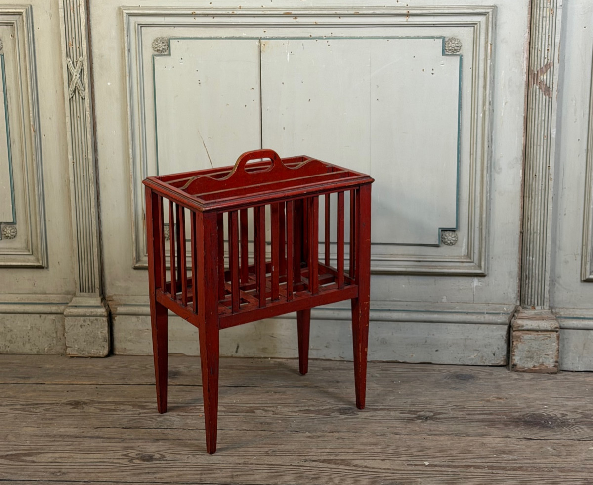 Wooden Newspaper Rack, Red Patina, England Circa 1900 