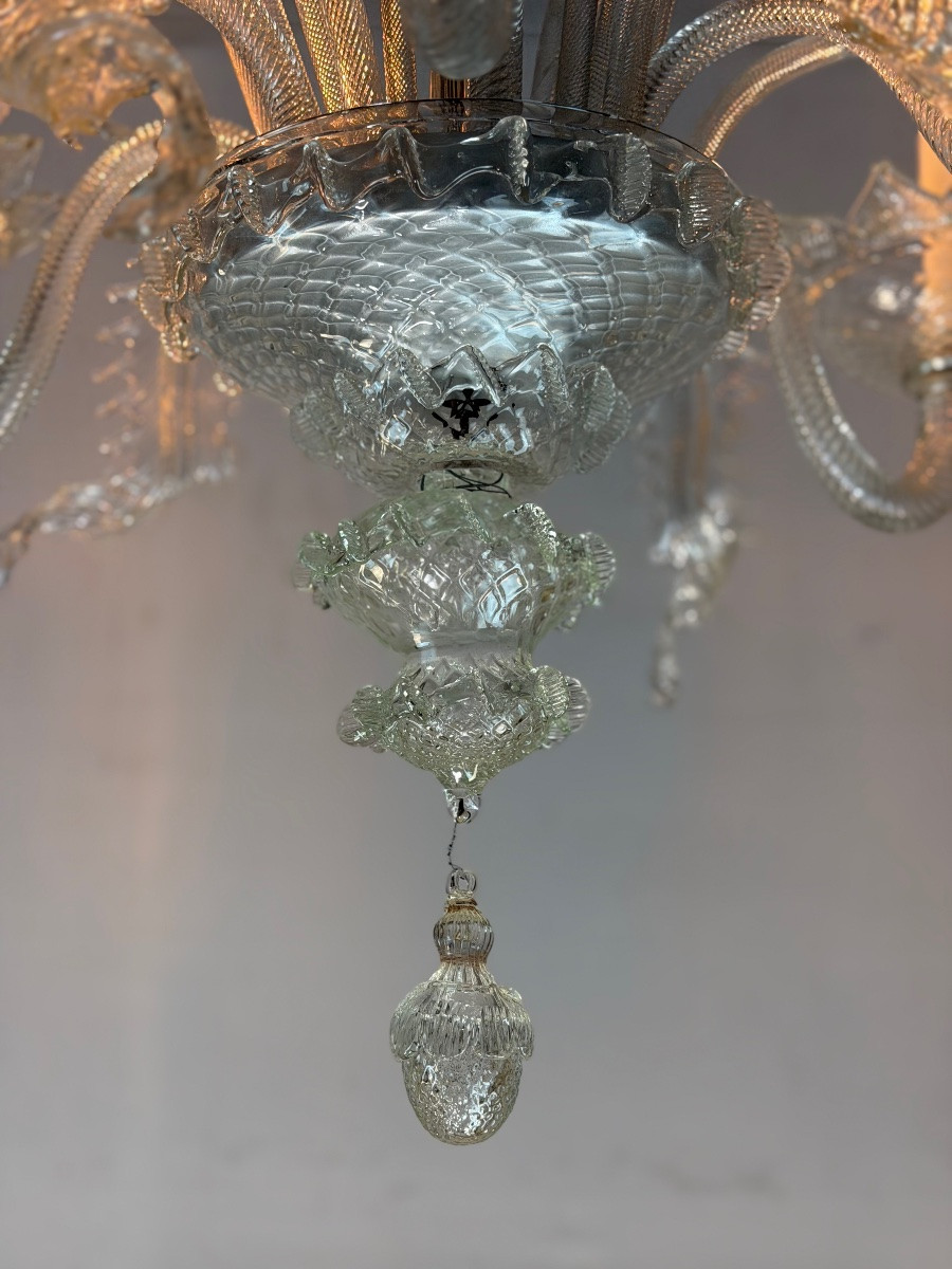 Venetian Chandelier In Colorless Murano Glass, 6 Light Arms, Circa 1950-photo-5