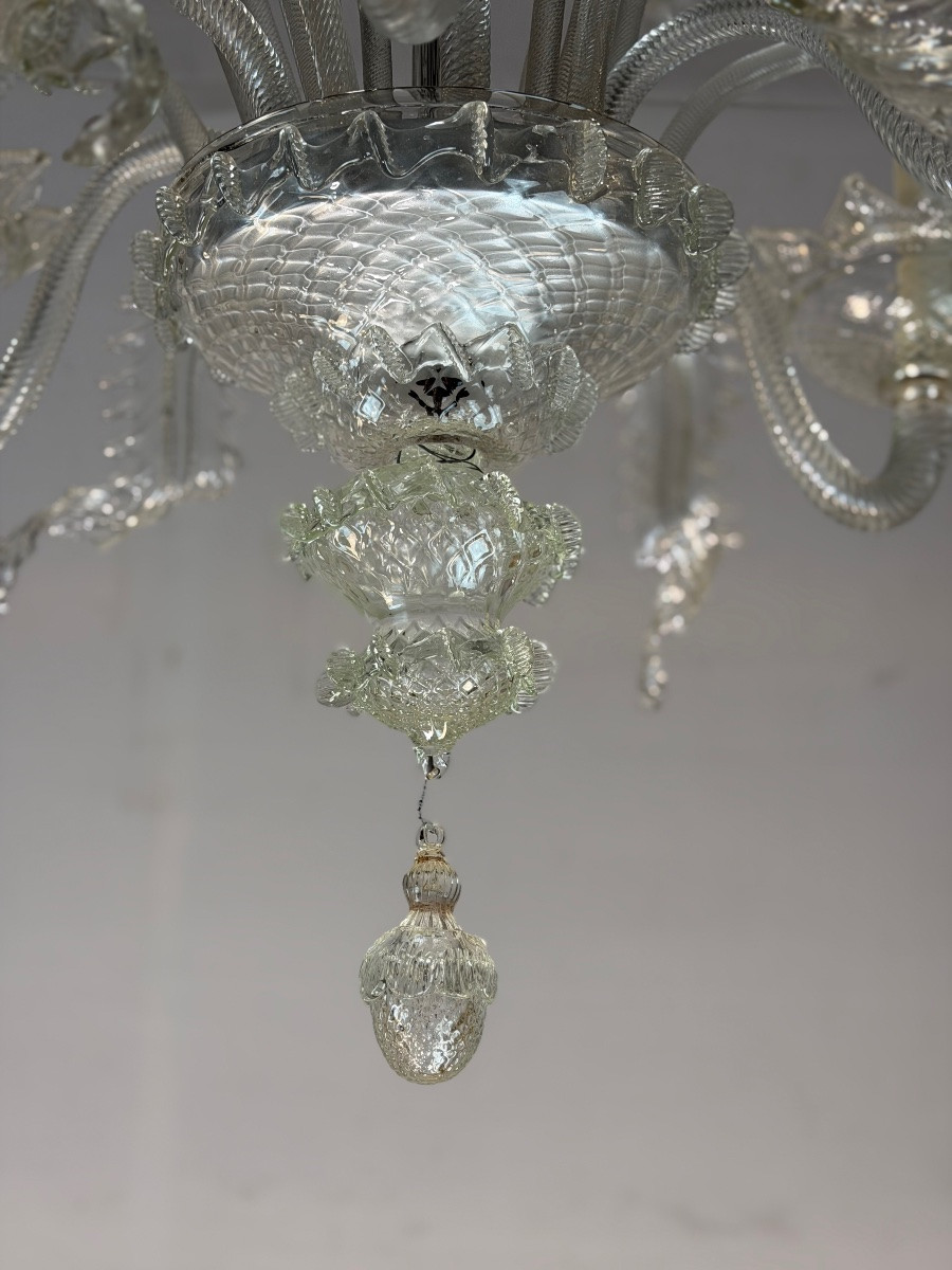Venetian Chandelier In Colorless Murano Glass, 6 Light Arms, Circa 1950-photo-7