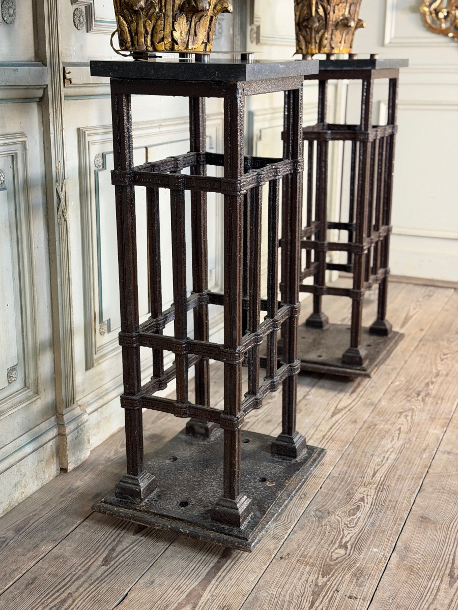 Paire de socles en fer forgé riveté , vers 1900-photo-2