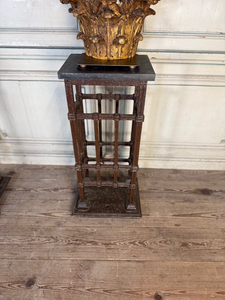 Paire de socles en fer forgé riveté , vers 1900-photo-3