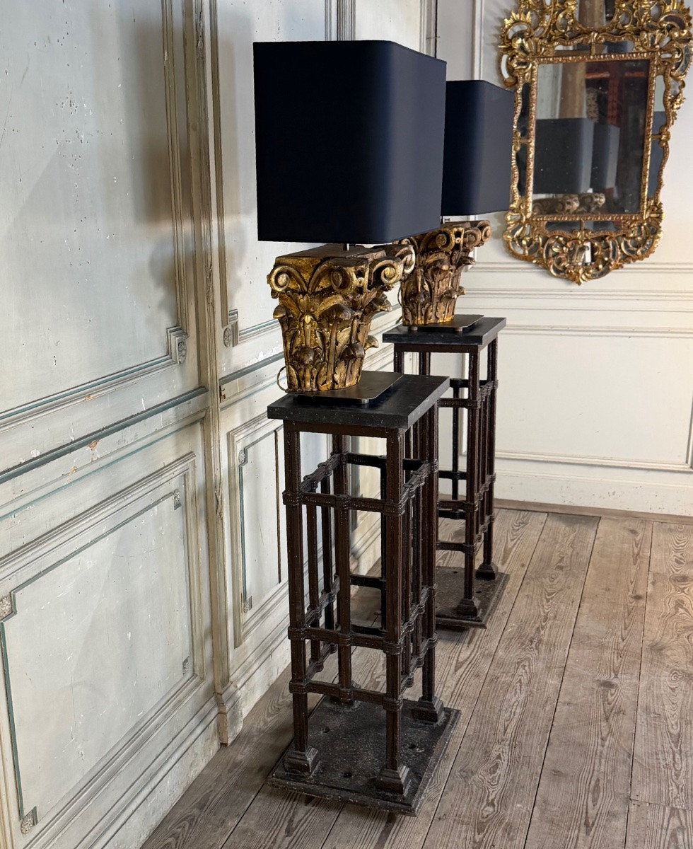 Paire de socles en fer forgé riveté , vers 1900-photo-4