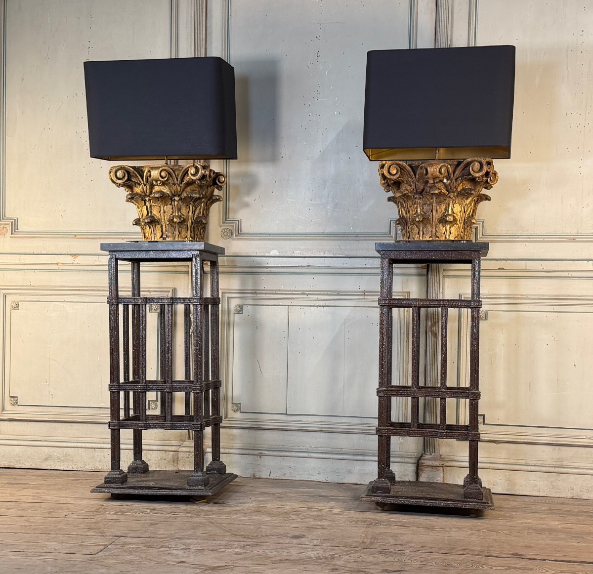 Paire de socles en fer forgé riveté , vers 1900-photo-5