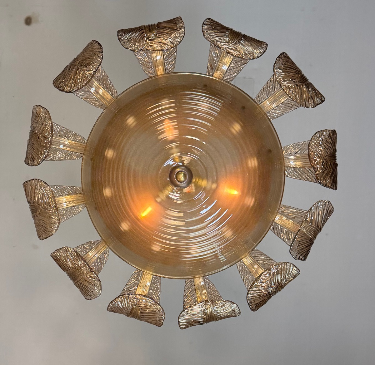 Lustre Art Déco vénitien en verre de Murano de couleur mordoré, vers 1930 -photo-2