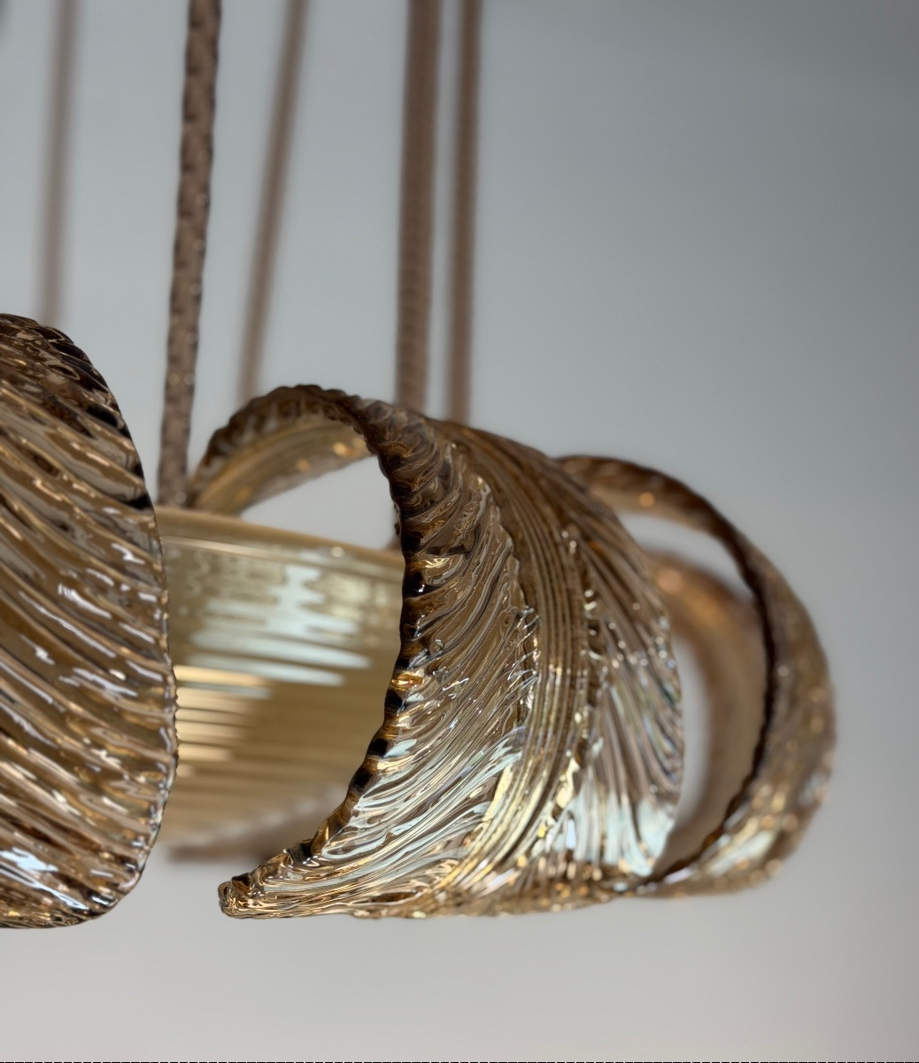 Lustre Art Déco vénitien en verre de Murano de couleur mordoré, vers 1930 -photo-4