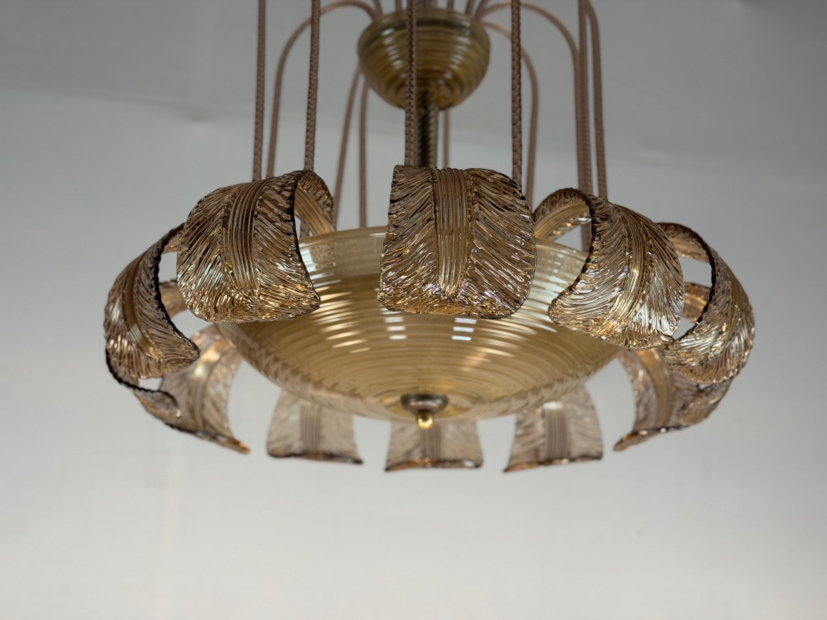 Lustre Art Déco vénitien en verre de Murano de couleur mordoré, vers 1930 -photo-6