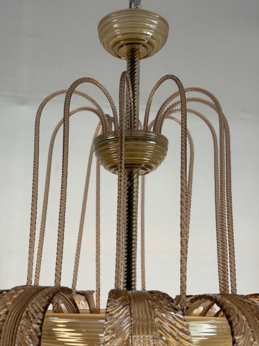 Lustre Art Déco vénitien en verre de Murano de couleur mordoré, vers 1930 -photo-7