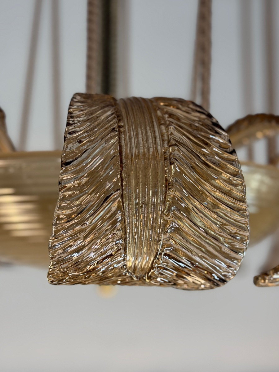 Lustre Art Déco vénitien en verre de Murano de couleur mordoré, vers 1930 -photo-8