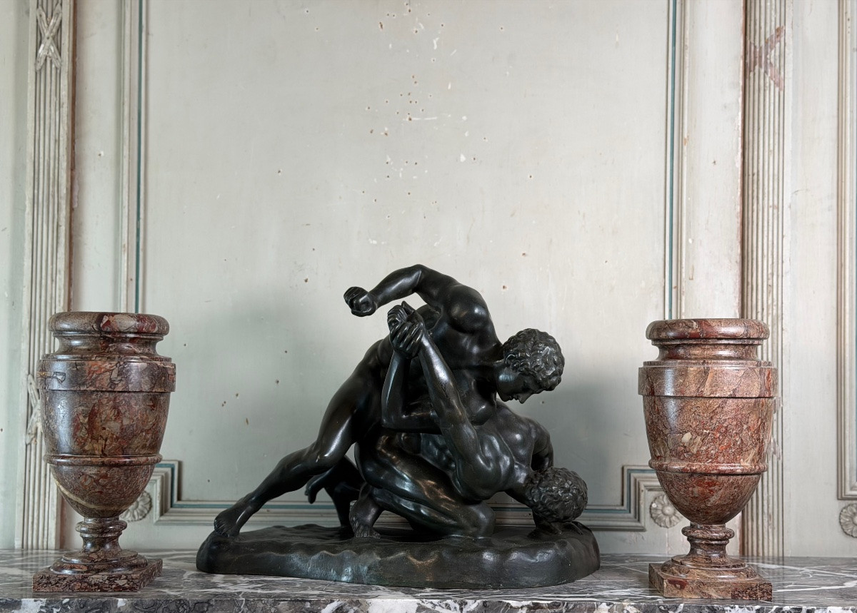 Bronze After The Ancient Preserved At The Offices In Florence, The Wrestlers Around 1880-photo-2