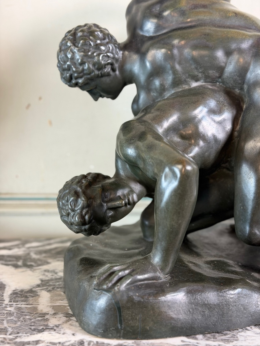 Bronze After The Ancient Preserved At The Offices In Florence, The Wrestlers Around 1880-photo-7