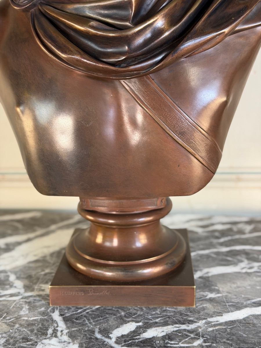 Buste en bronze patine médaille, Apollon du Belvédère, bronzier Luppens , XIXeme siècle-photo-4