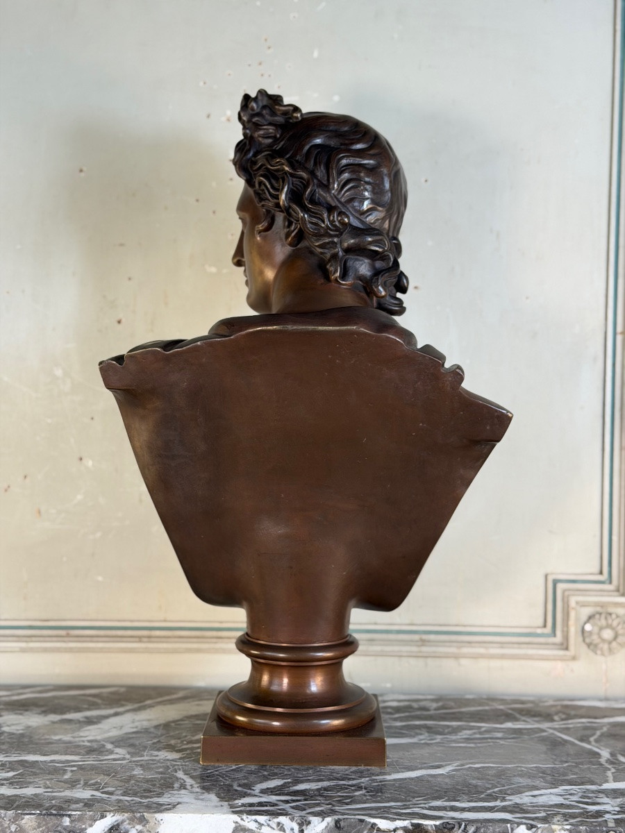 Buste en bronze patine médaille, Apollon du Belvédère, bronzier Luppens , XIXeme siècle-photo-6