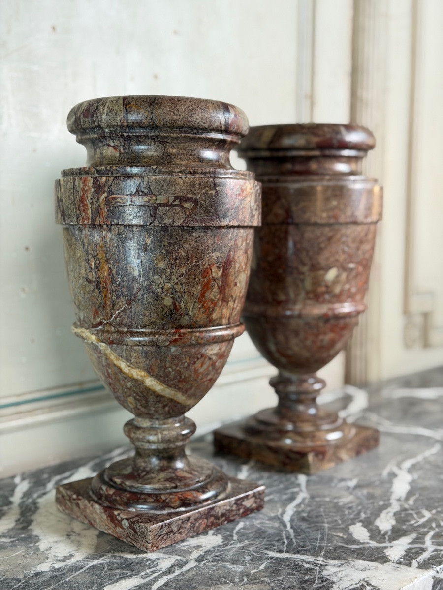 Paire d’urnes en marbre sarrancolin, France XIXème siècle-photo-4