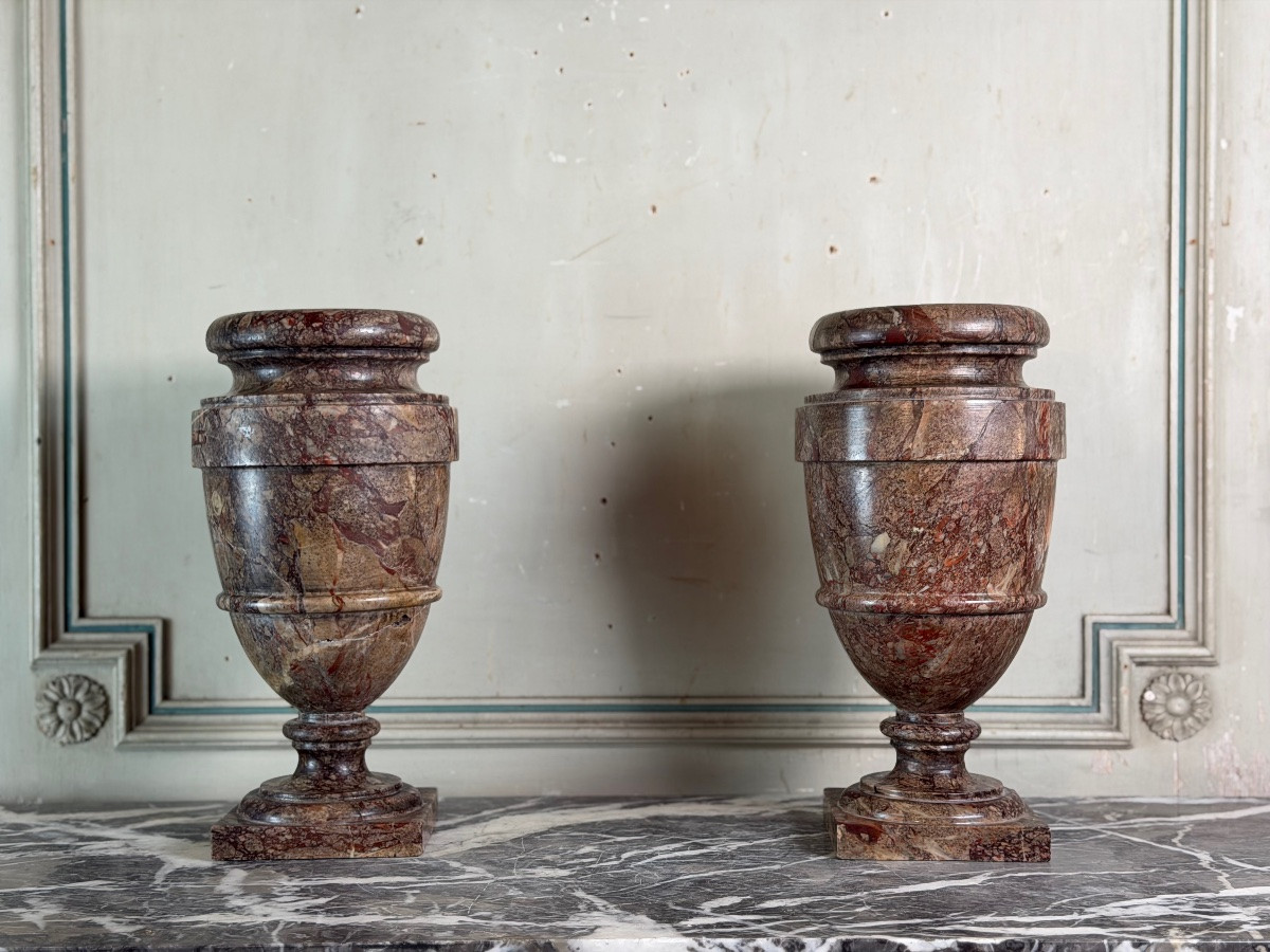 Paire d’urnes en marbre sarrancolin, France XIXème siècle-photo-5