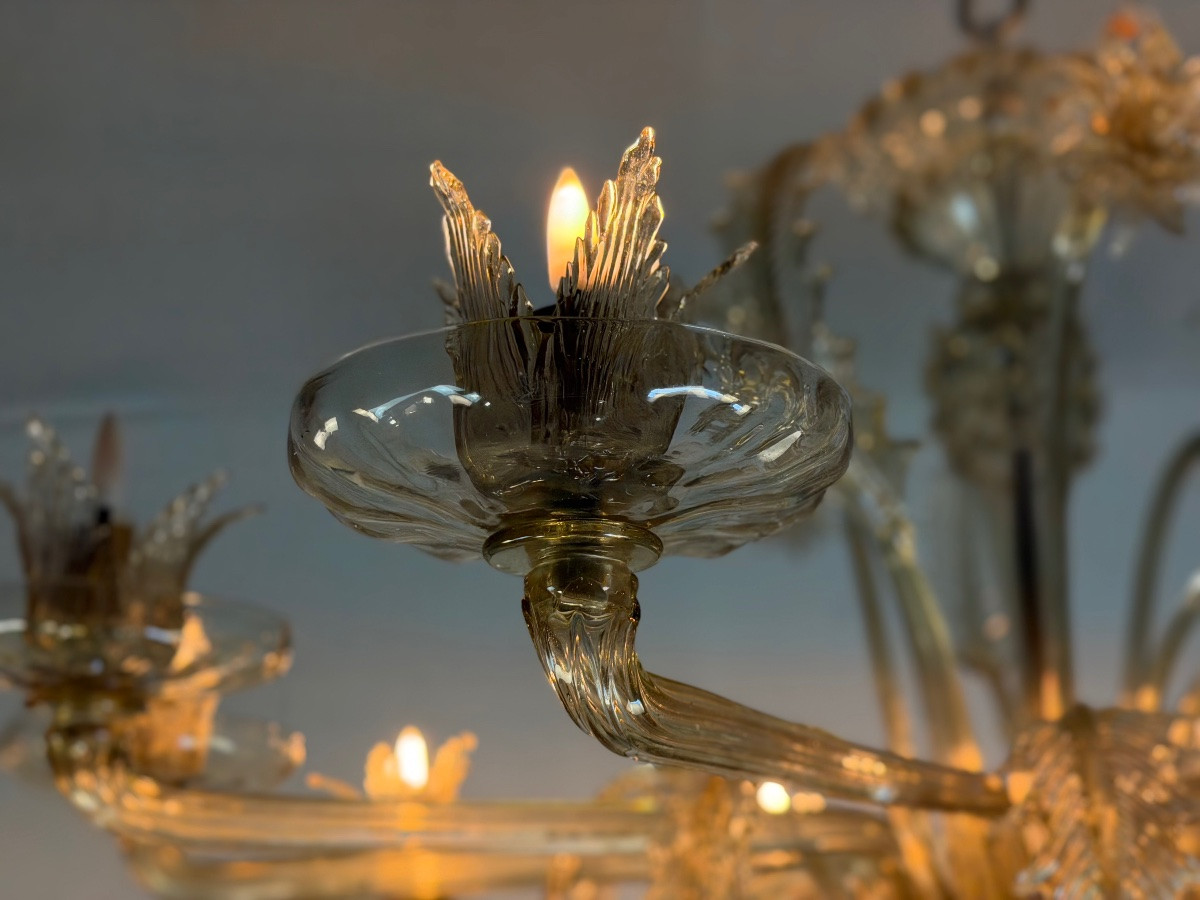  Venetian Chandelier In Mordoré Murano Glass, 10 Lights, Circa 1920-photo-4