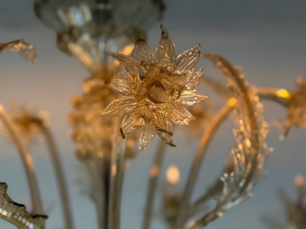  Venetian Chandelier In Mordoré Murano Glass, 10 Lights, Circa 1920-photo-6