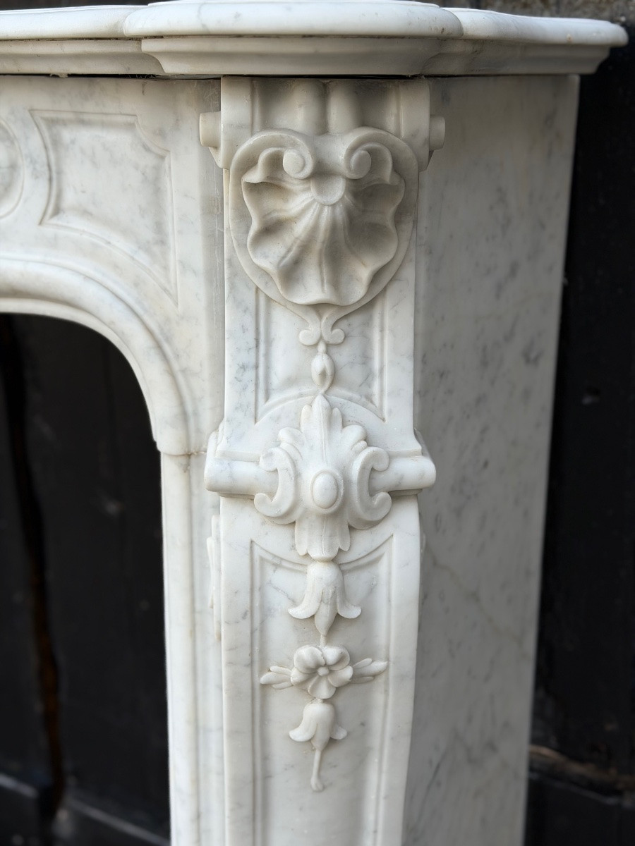 Louis XV Style Fireplace In Carrara Marble, Circa 1880-photo-3