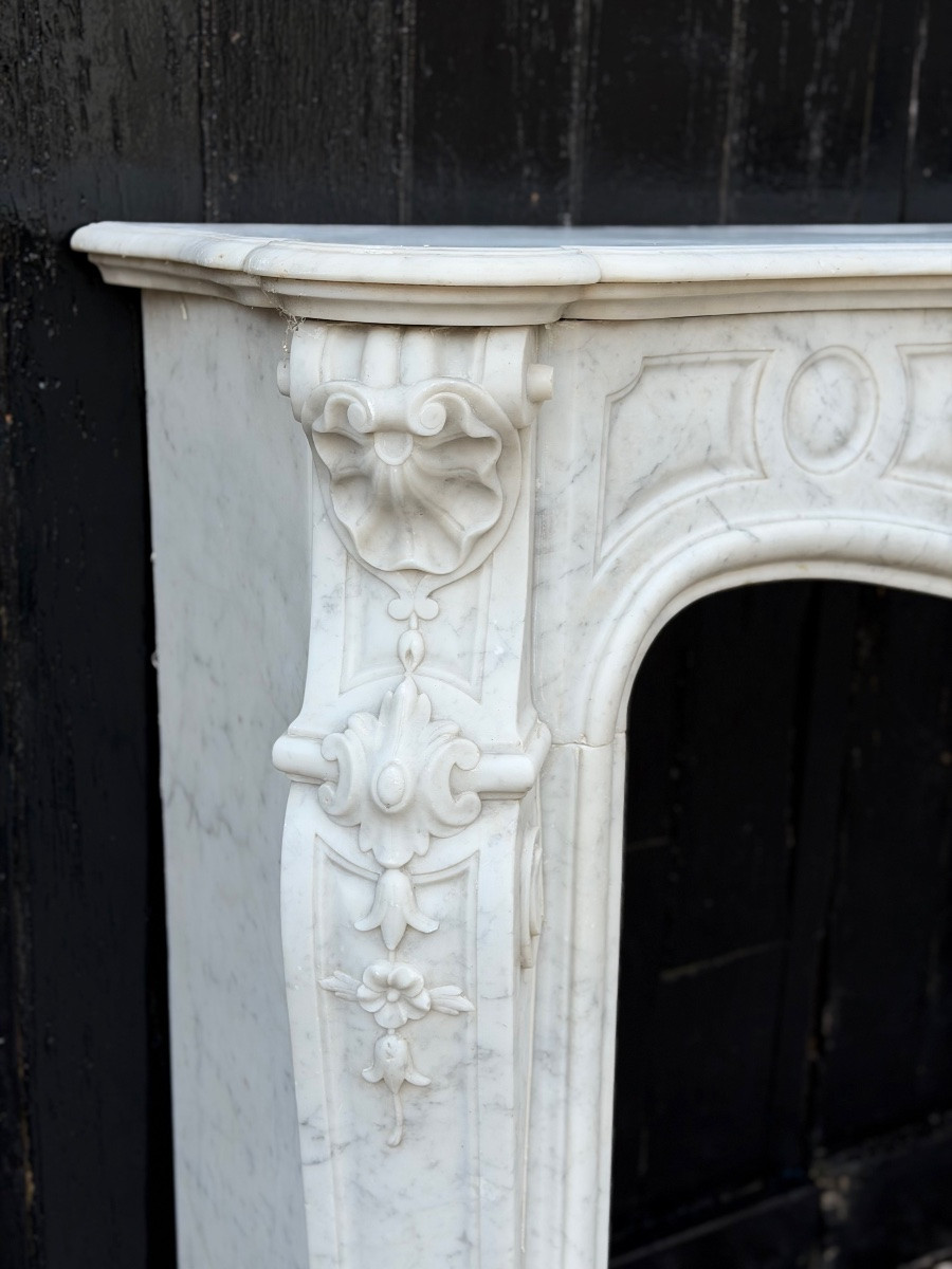 Louis XV Style Fireplace In Carrara Marble, Circa 1880-photo-1