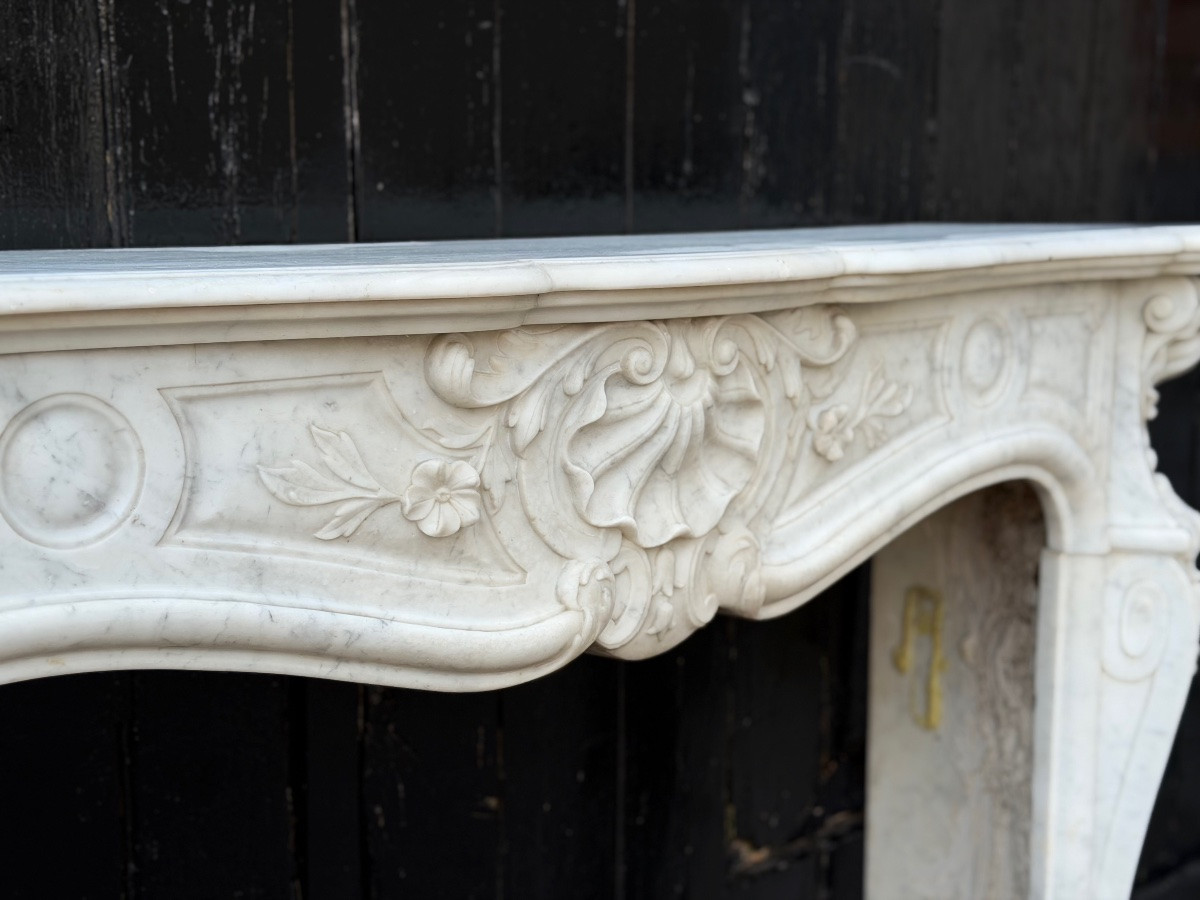 Louis XV Style Fireplace In Carrara Marble, Circa 1880-photo-2