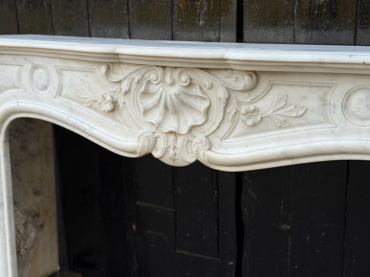 Louis XV Style Fireplace In Carrara Marble, Circa 1880-photo-3