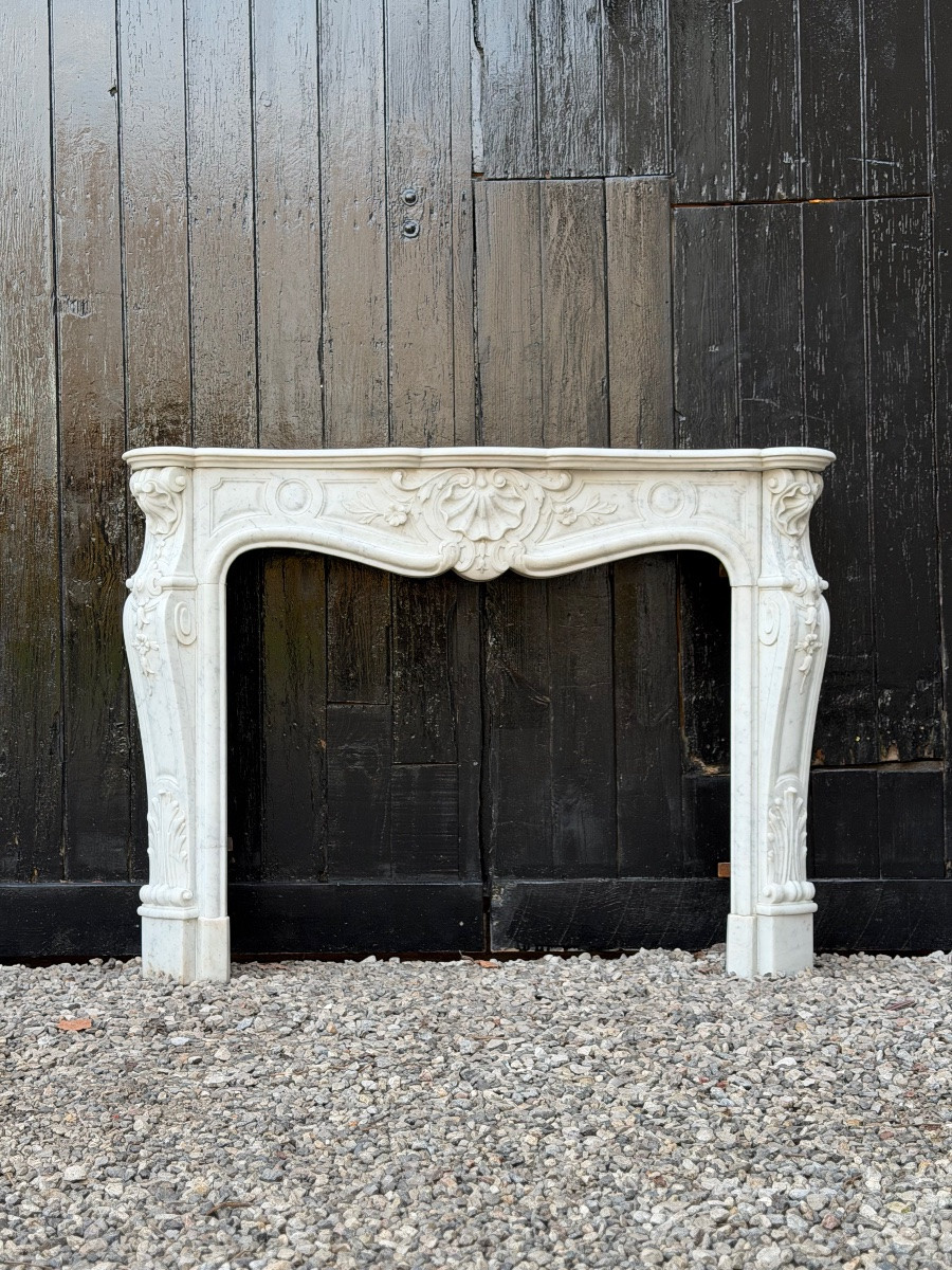 Louis XV Style Fireplace In Carrara Marble, Circa 1880-photo-4