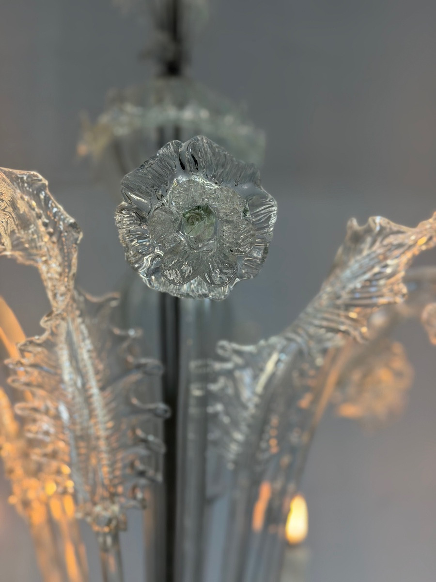 Lustre vénitien en verre de Murano, 6 bras de lumière, nouvelle électrification, vers 1930-photo-6