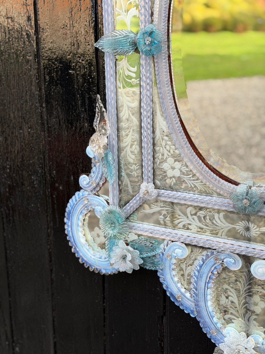 Venetian Mirror In Murano Glass, In Shades Of Blue, Circa 1880-photo-4