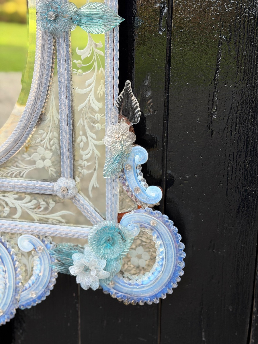 Venetian Mirror In Murano Glass, In Shades Of Blue, Circa 1880-photo-6