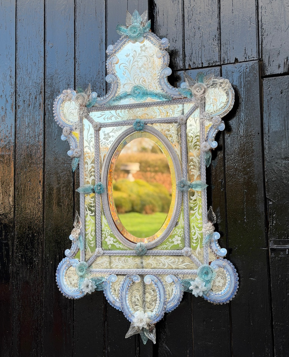 Venetian Mirror In Murano Glass, In Shades Of Blue, Circa 1880