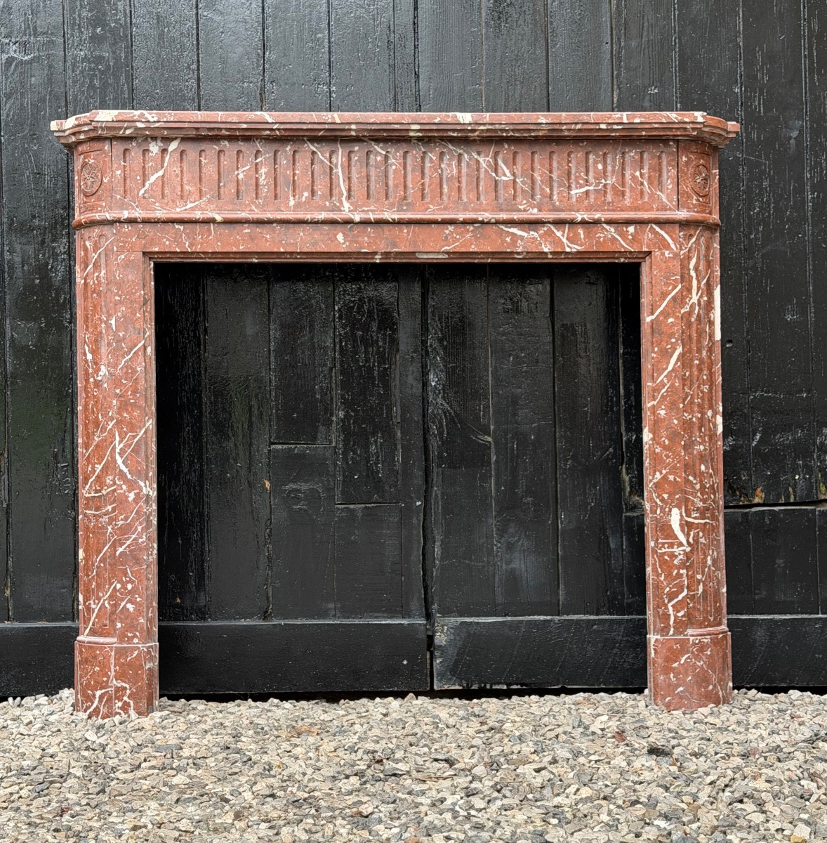 Louis XVI Style Half-moon Fireplace In Rance Or Rouge Royal Marble, Circa 1880-photo-2