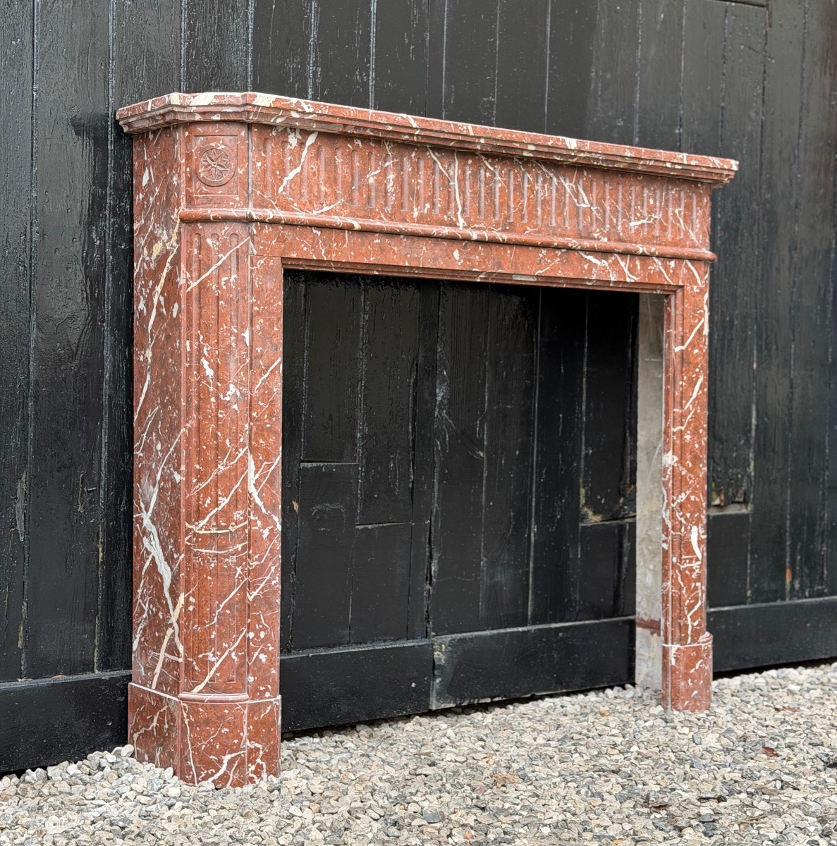 Louis XVI Style Half-moon Fireplace In Rance Or Rouge Royal Marble, Circa 1880-photo-4