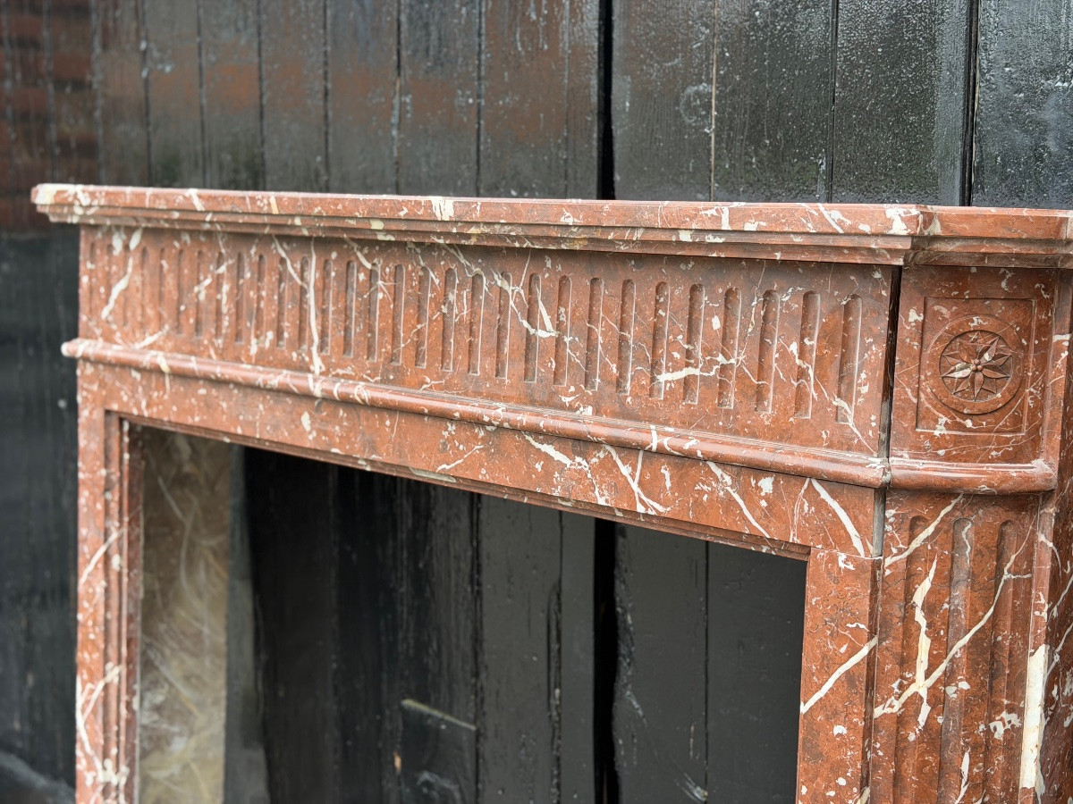 Louis XVI Style Half-moon Fireplace In Rance Or Rouge Royal Marble, Circa 1880-photo-1