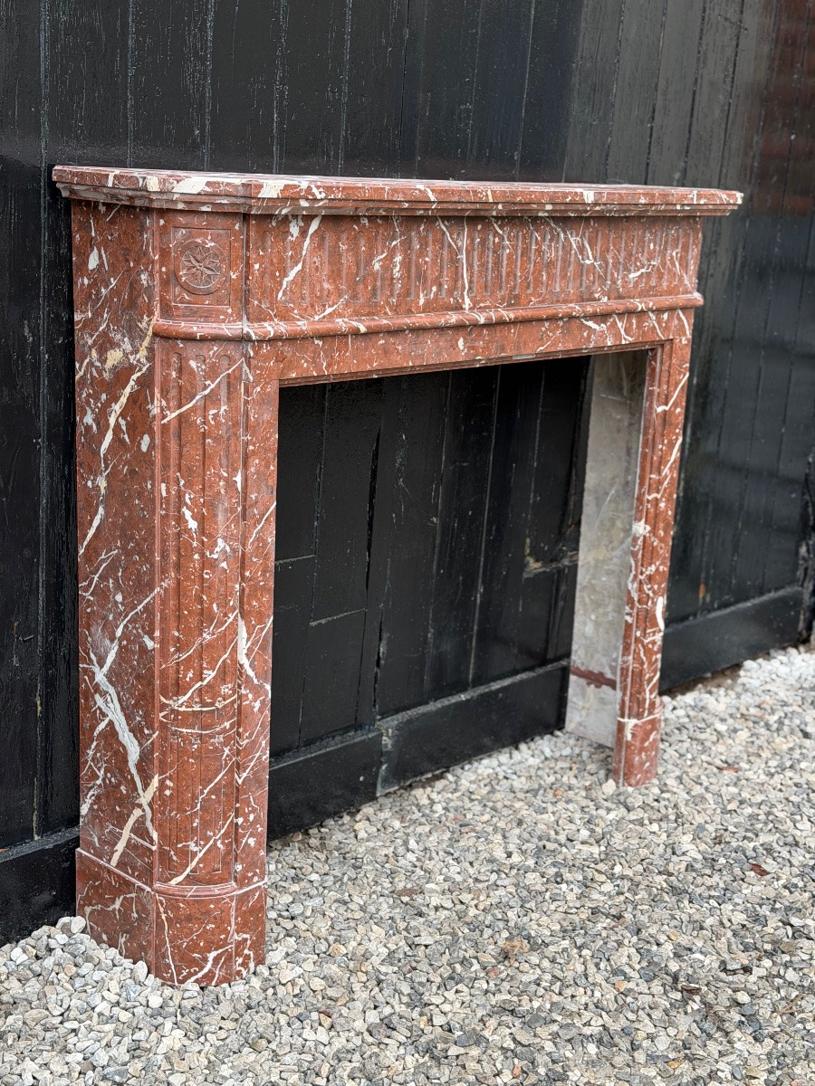 Louis XVI Style Half-moon Fireplace In Rance Or Rouge Royal Marble, Circa 1880-photo-2