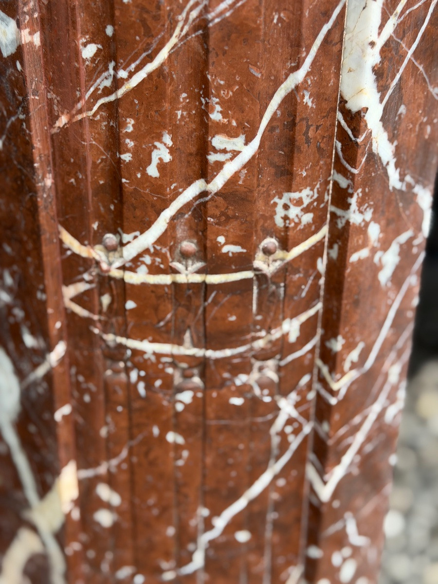 Louis XVI Style Half-moon Fireplace In Rance Or Rouge Royal Marble, Circa 1880-photo-3