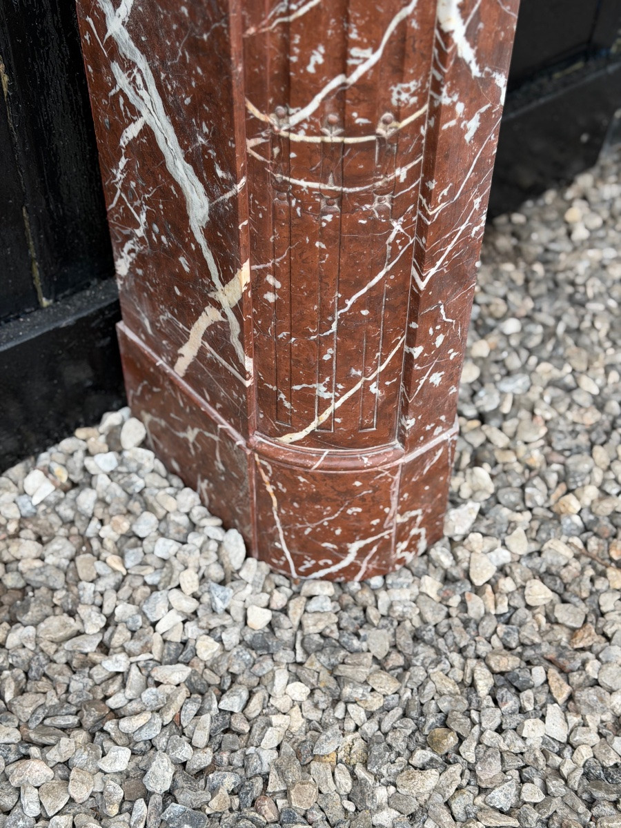 Louis XVI Style Half-moon Fireplace In Rance Or Rouge Royal Marble, Circa 1880-photo-4
