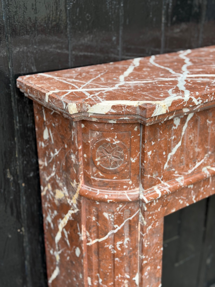 Louis XVI Style Half-moon Fireplace In Rance Or Rouge Royal Marble, Circa 1880-photo-5