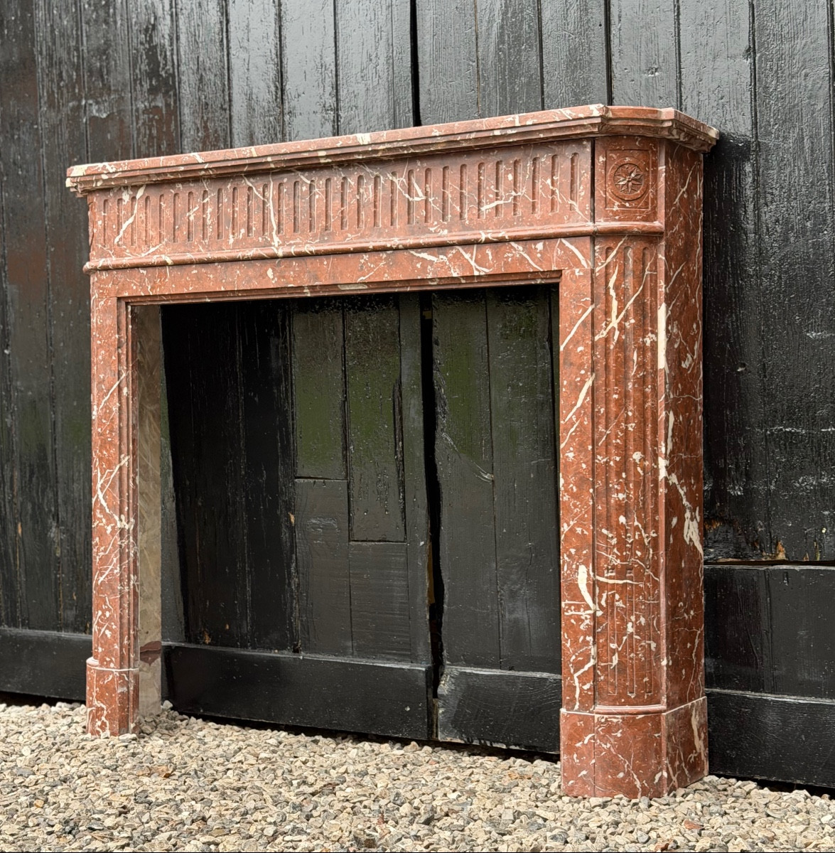 Louis XVI Style Half-moon Fireplace In Rance Or Rouge Royal Marble, Circa 1880