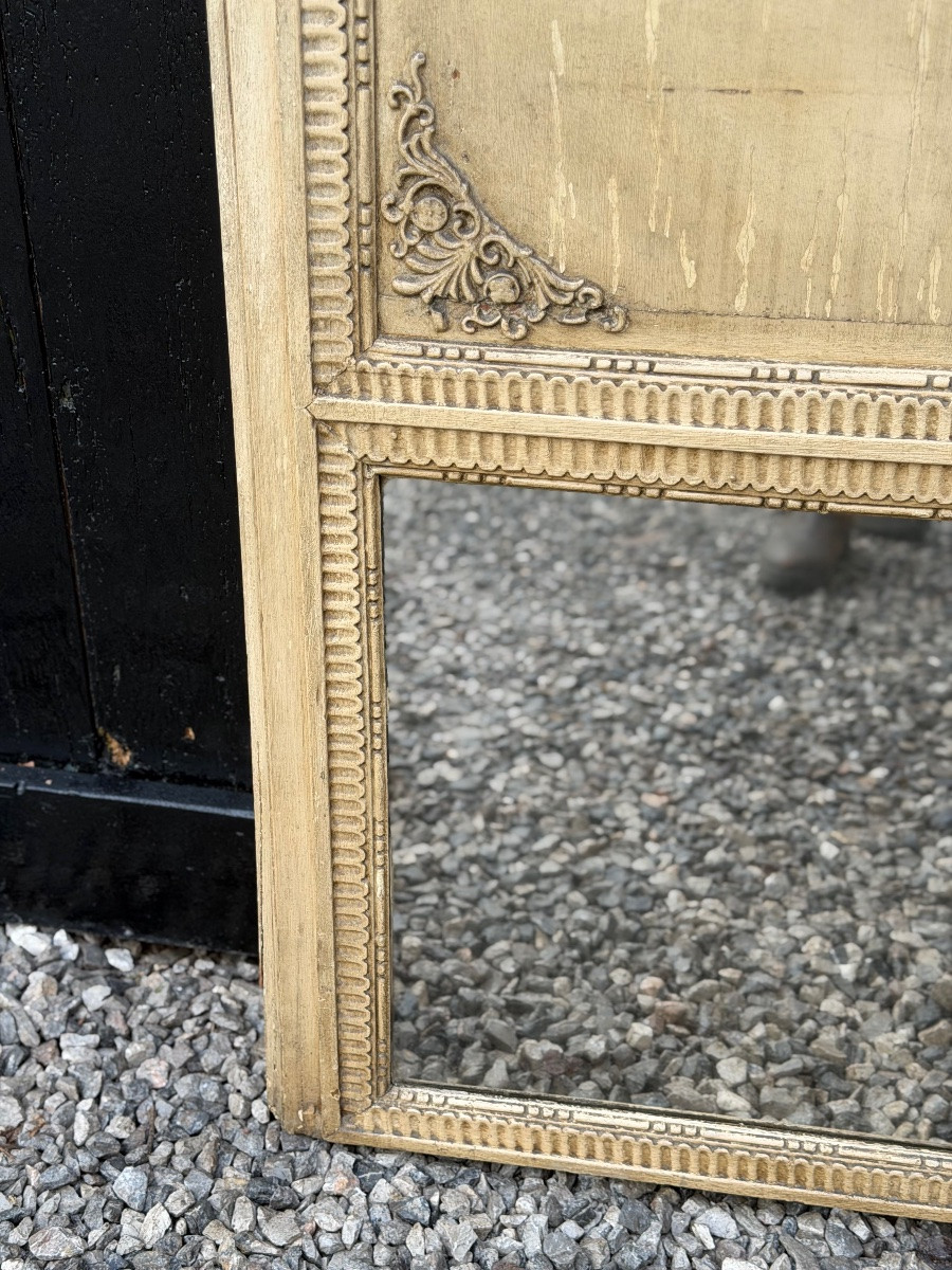 Miroir ou trumeau de cheminée Directoire, bois stuqué et peint début XIXème siècle-photo-2