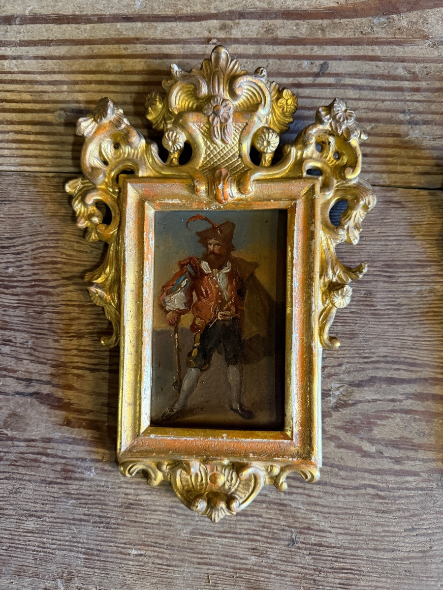 Pair Of Portraits Of Italian Bandits, Oil On Panel, Gilt Frames, Circa 1880-photo-2