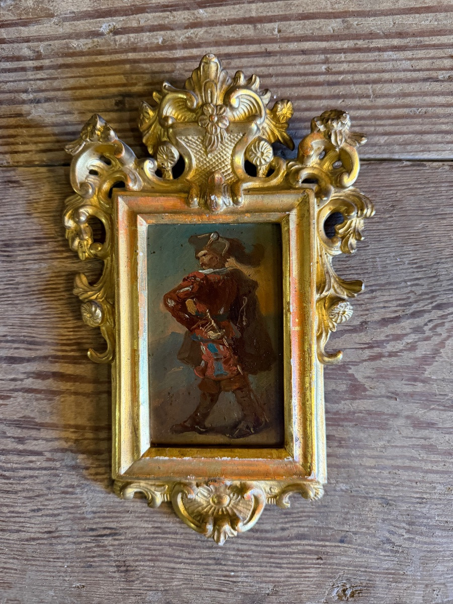 Pair Of Portraits Of Italian Bandits, Oil On Panel, Gilt Frames, Circa 1880-photo-3