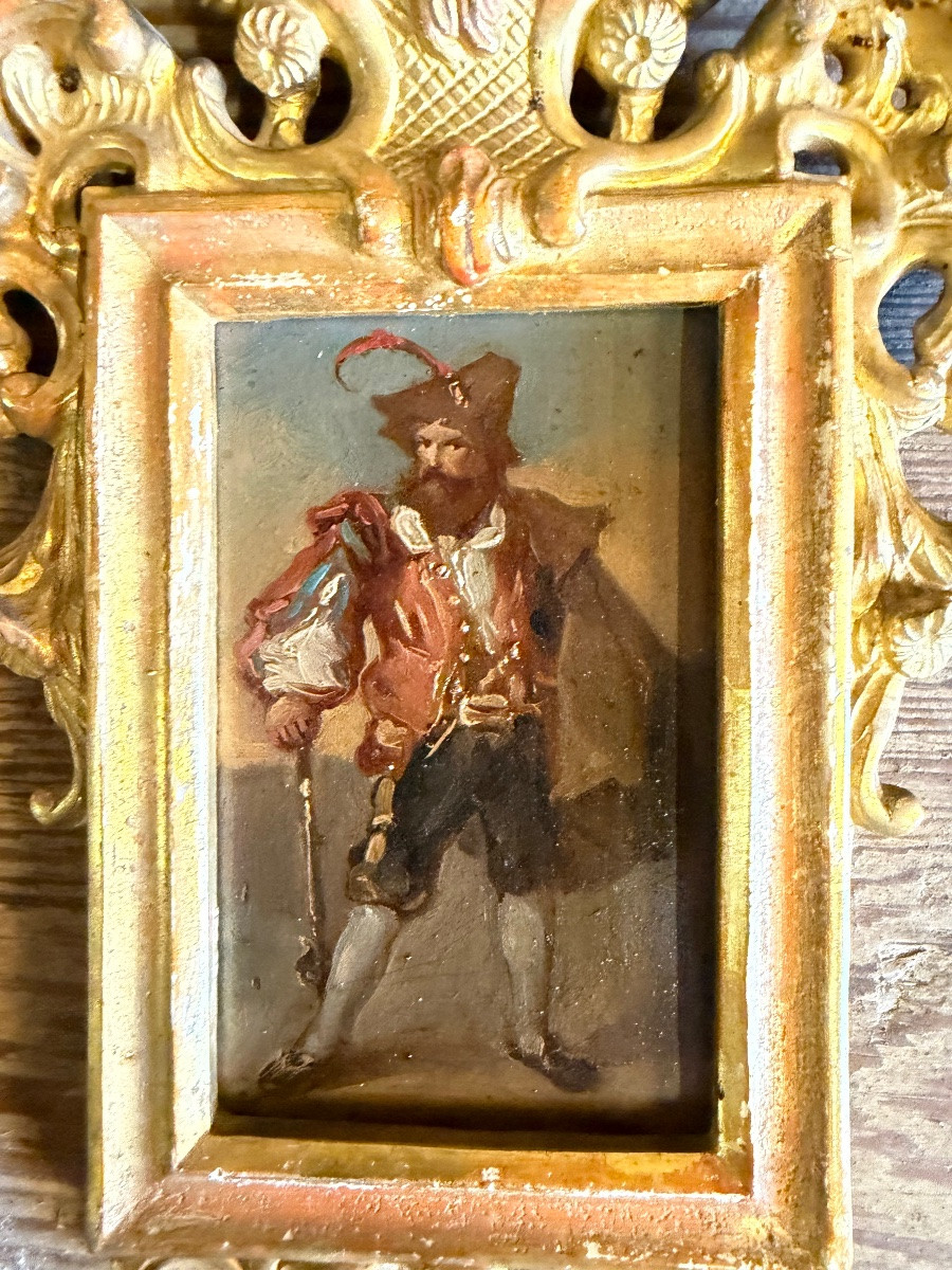Pair Of Portraits Of Italian Bandits, Oil On Panel, Gilt Frames, Circa 1880-photo-4