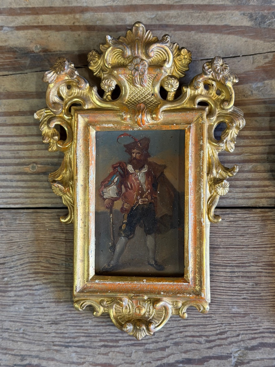 Pair Of Portraits Of Italian Bandits, Oil On Panel, Gilt Frames, Circa 1880-photo-2