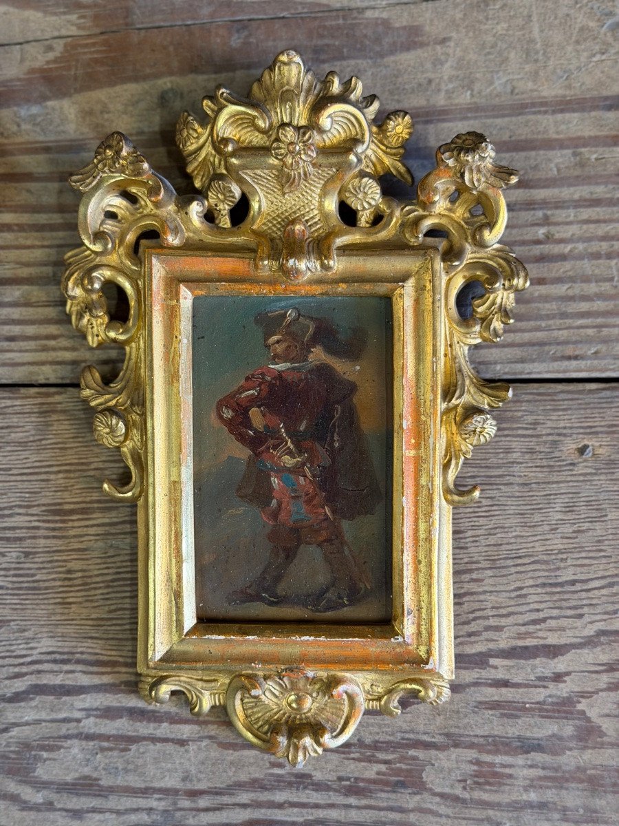 Pair Of Portraits Of Italian Bandits, Oil On Panel, Gilt Frames, Circa 1880-photo-3