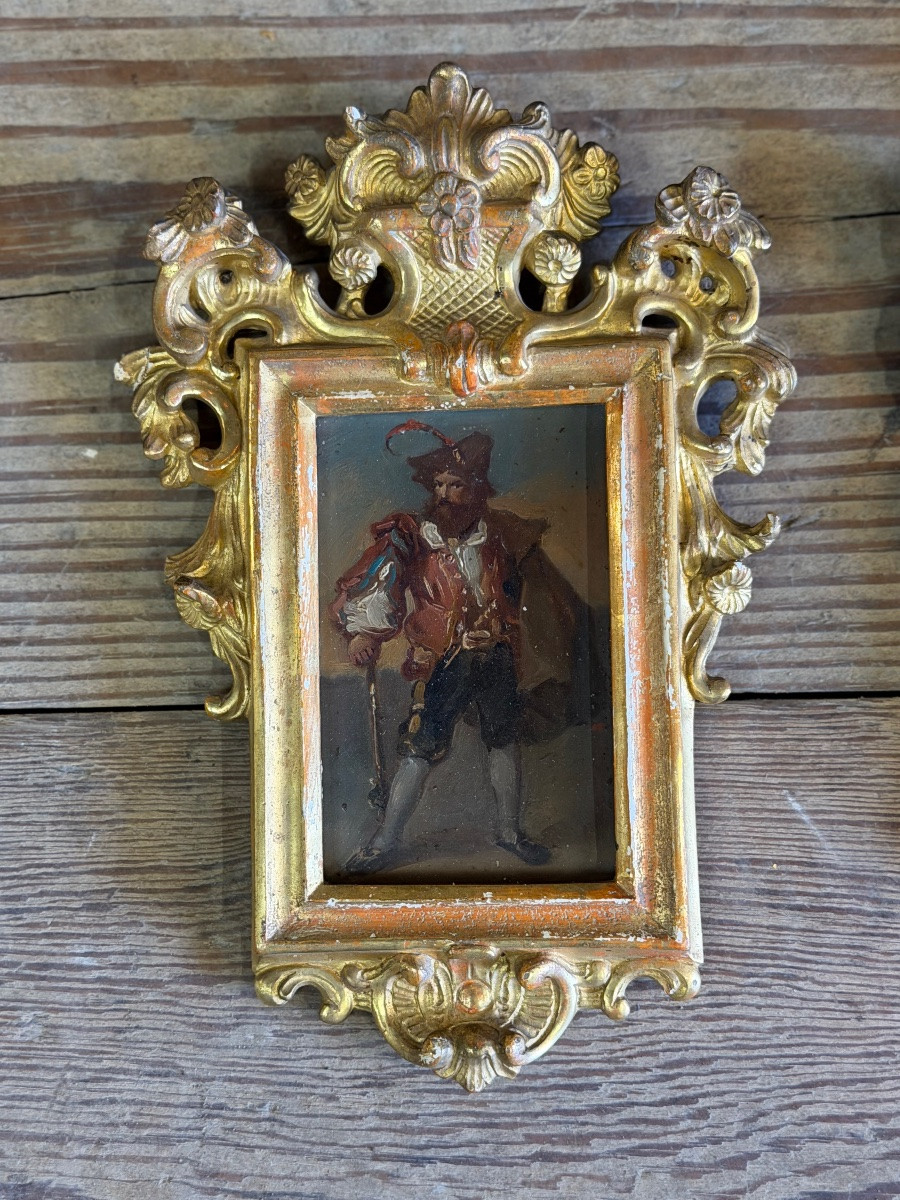 Pair Of Portraits Of Italian Bandits, Oil On Panel, Gilt Frames, Circa 1880-photo-6