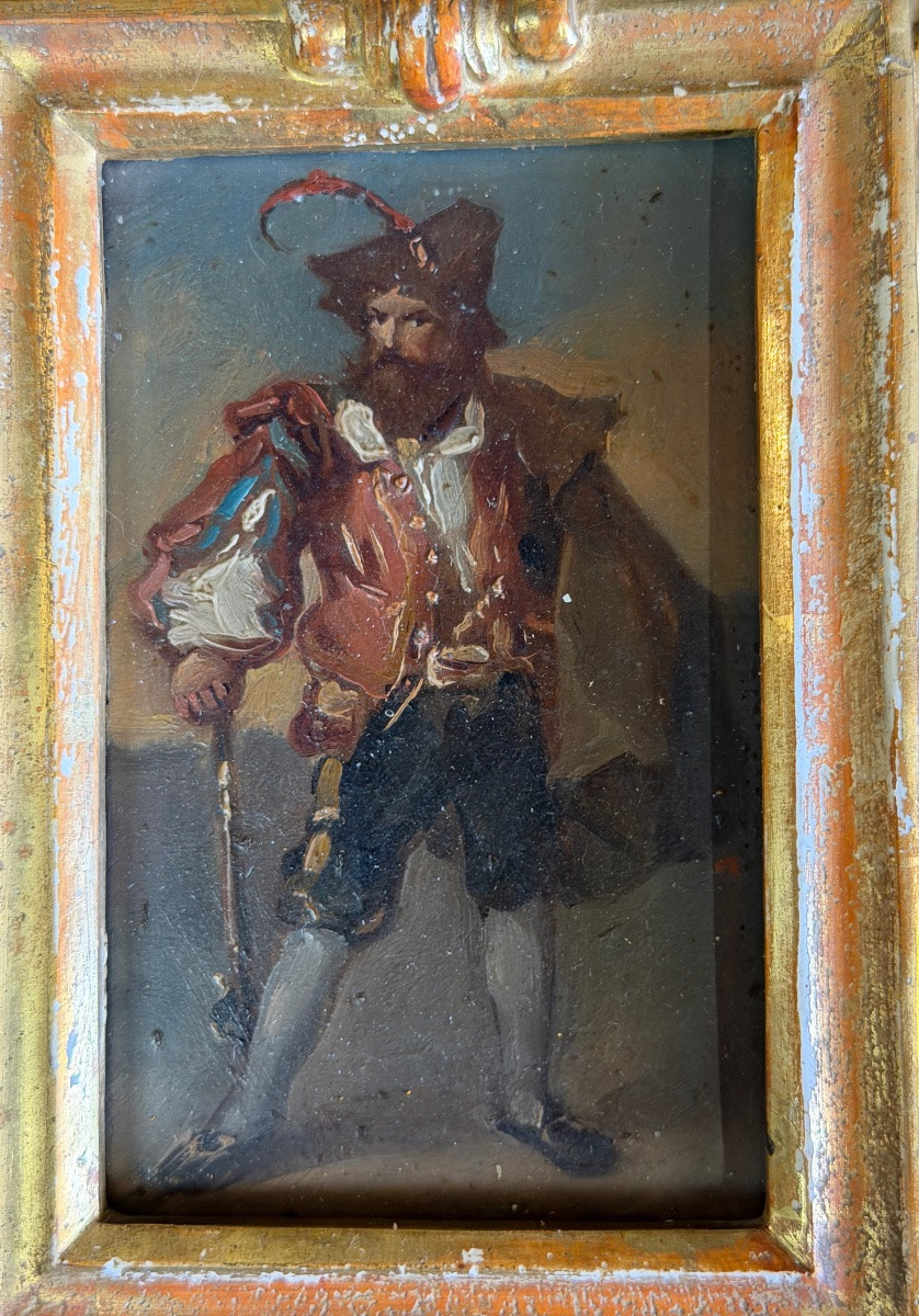 Pair Of Portraits Of Italian Bandits, Oil On Panel, Gilt Frames, Circa 1880-photo-7